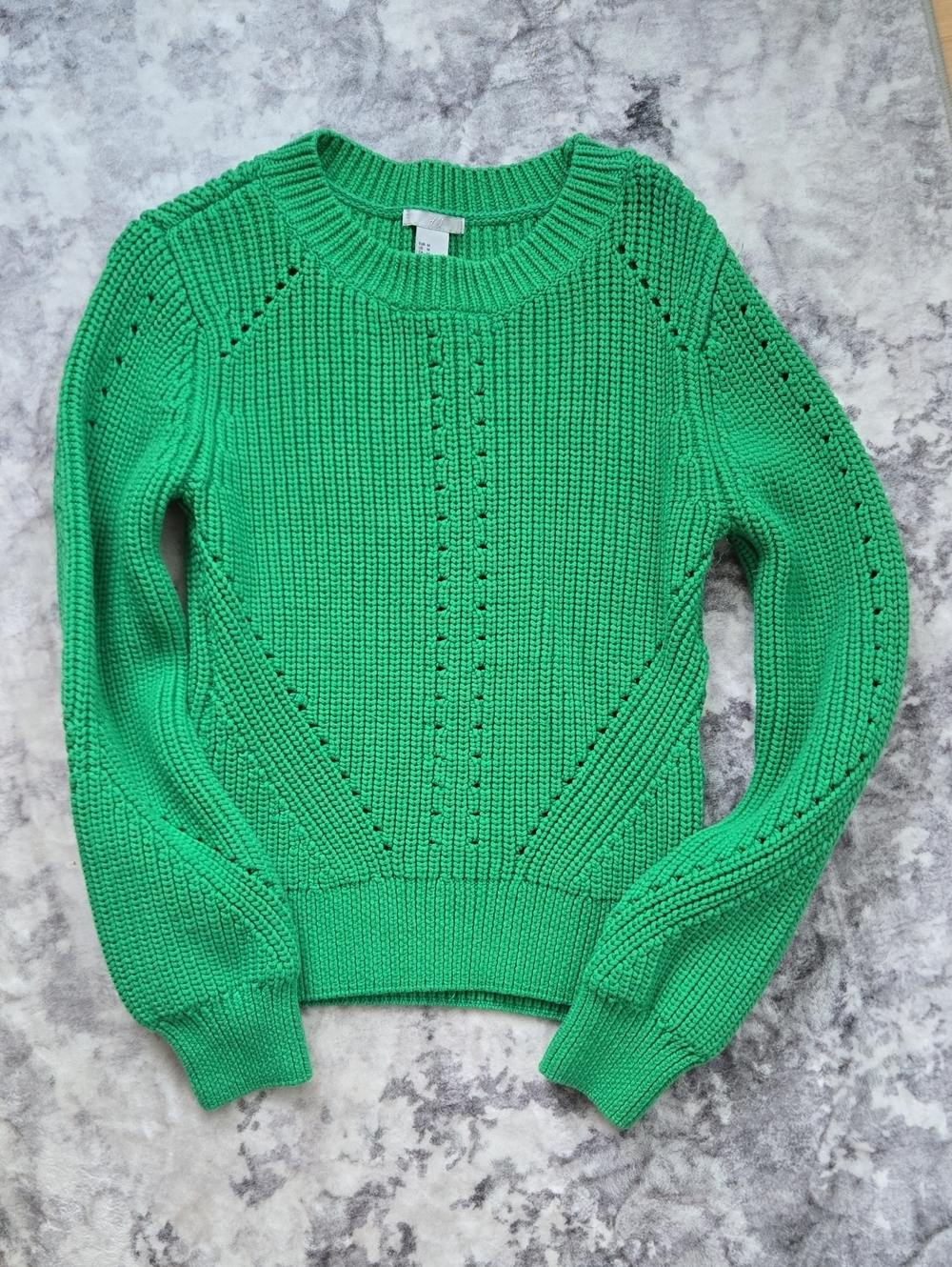 H&M Kelly Green Textured Crewneck Sweater